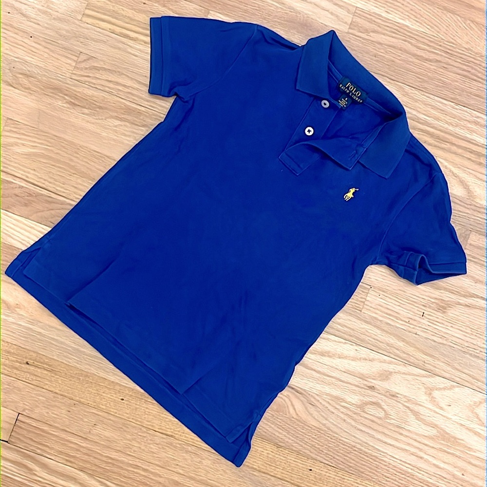 2/$20 Polo Ralph Lauren size 6 blue cotton short-sleeved collared polo shirt.